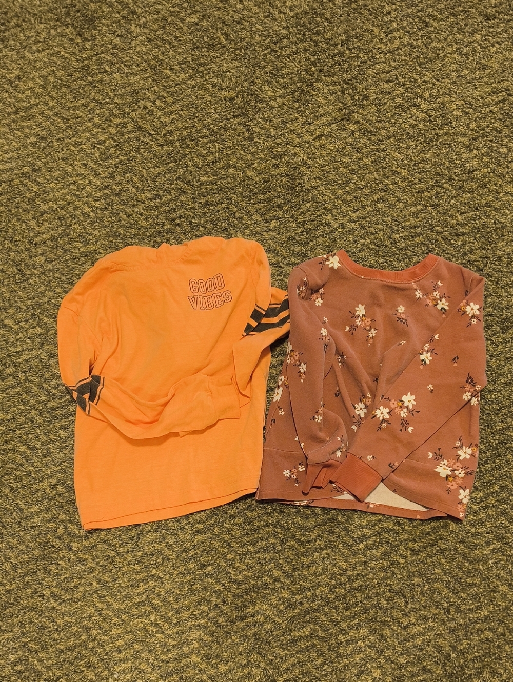 The Children's Place Orange 'Good Vibes' Long Sleeve Tee & Floral Crewneck Set